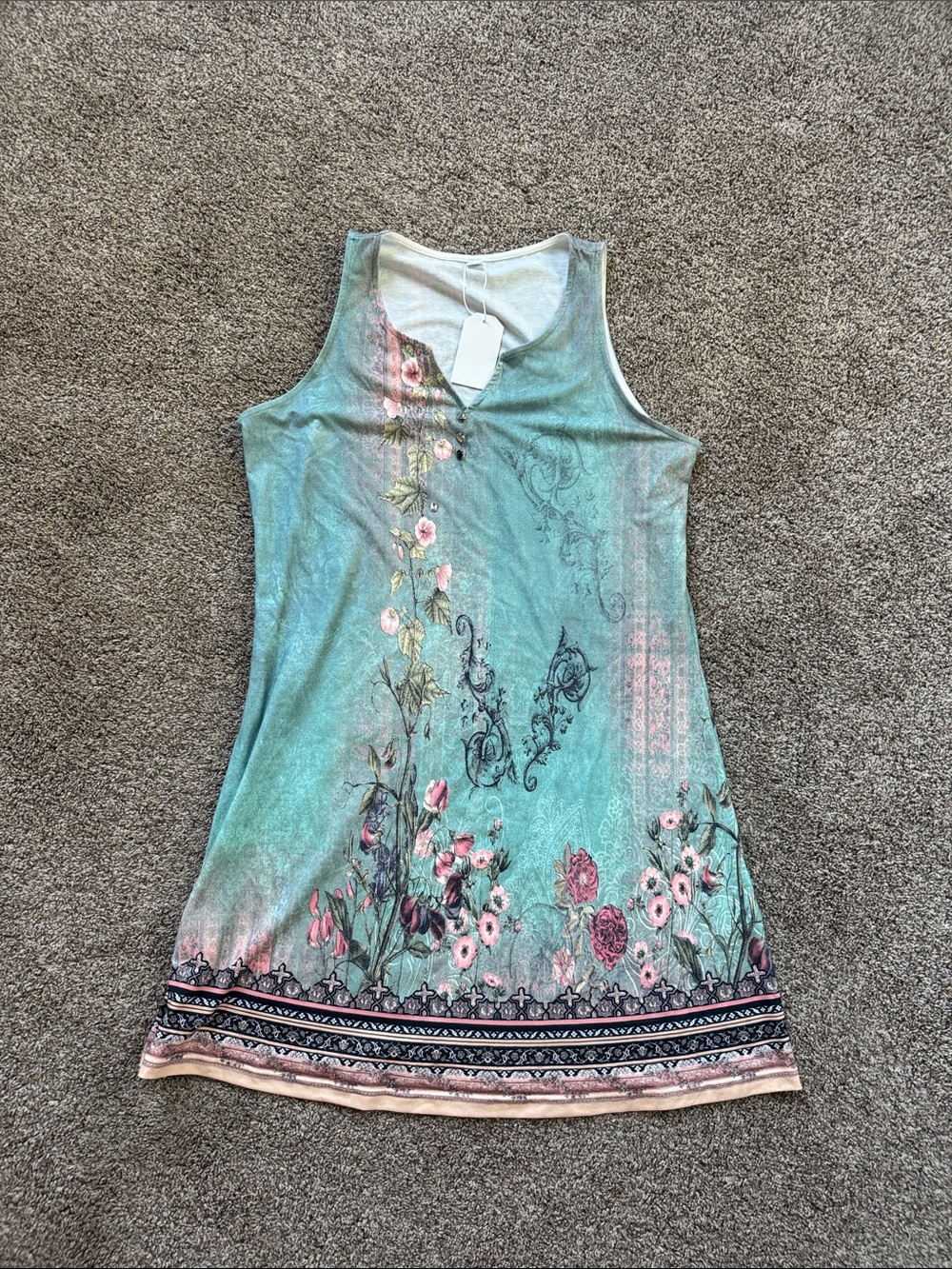 Floral Sleeveless Tank Dress in Teal multicolor Womens XL NWT no brand